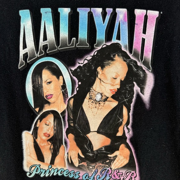 Aaliyah Princess of R&B Graphic Tee Album Tracklist Shirt Y2K Style Size M - Picture 2 of 4